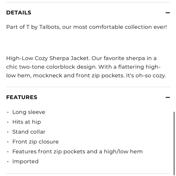 T by Talbots High Low Cozy Sherpa Full Zip Colorblock Back White - Picture 2 of 10